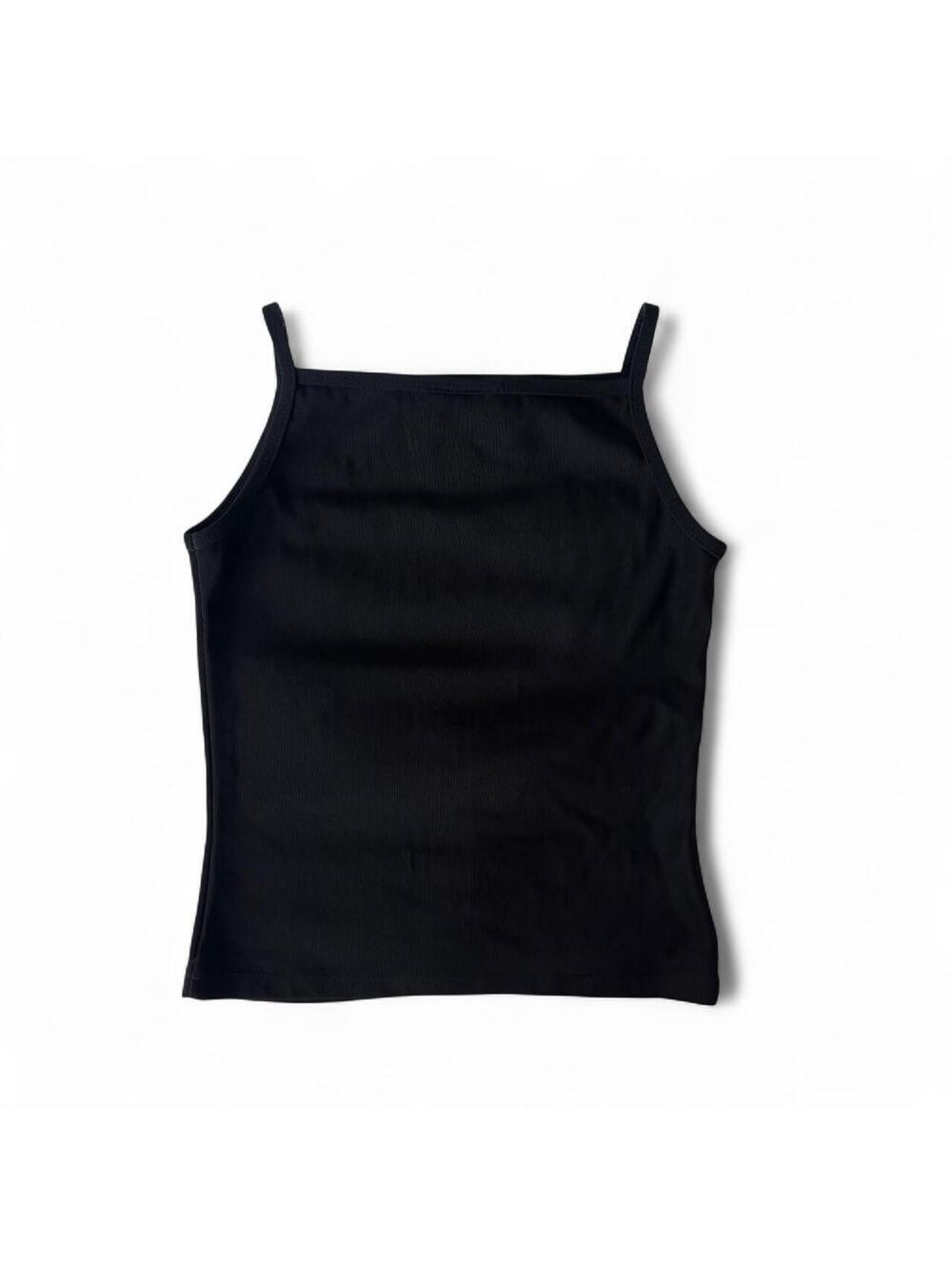 Vintage Vintage Y2K Eye Candy Black Square Neck Ribbed Cami Tank Top Small